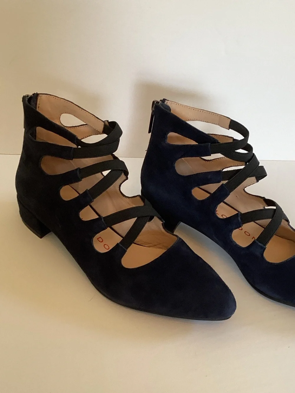 Sacha London Chanel Navy KidbSuede Strappy Pointed-Toe Flats